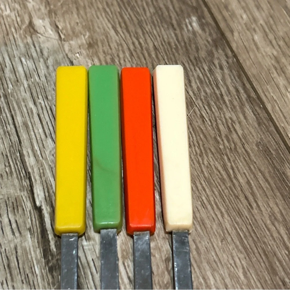 Vintage Fondue Forks Stainless Steel With Colorful Handles - Set Of 4 - Japan